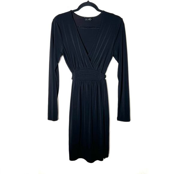 Max and Cleo black V-neck long sleeve sheath dress size medium M B100 - Picture 1 of 4